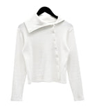 Sailor Collar Unbalanced Button Ribbed T-Shirt