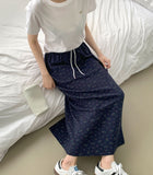 Flower Pattern Span Slit H-line Banding Long Skirt