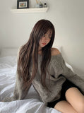 Hearts Cable Loose Fit Wool V-Neck Knit