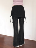 chibbon punching see-through shirring skirt bootcut pants