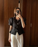 Luare Jacquard Puff Short Sleeve Blouse Jacket