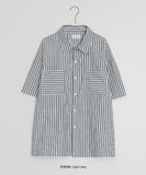 [unisex] Lebble Pocket Stripe Short Sleeve Over Shirt