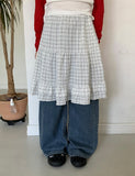 Tour Summer Check Frill Midi Skirt