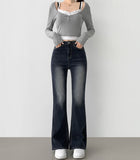 Back Point Pocket Washing Span Straight Bootcut Denim Pants