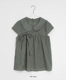 Hustle check ribbon short sleeve blouse