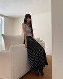 [Fake Layered] Jaden Eyelet Ribbon Halter Neck Shirring Puff Sleeveless