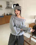 Mio Drape Hood Off-Shoulder Sweatshirt
