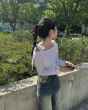 Nayu Ribbon Off Shoulder Cropped T-shirt