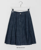 Rancho pleated denim banding midi skirt