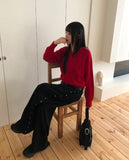 Shus Basic V-Neck Loose Fit Long Sleeve Knit