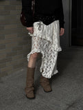 Autumn Lace Tiered Unbalanced Skirt