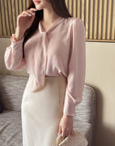 Lillian Pintuck Sleeve Chiffon Tie Blouse