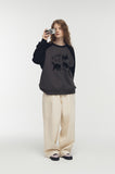Cat Boucle Embroidered Raglan Sweatshirt