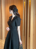 Yuel Puff Collar Jacquard Long One Piece (Belt Set)
