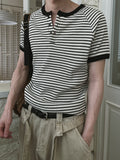Holden Stripe Ribbed Henley Neck Ringer Short Sleeve Tee
