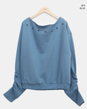 Tempu Star Studded Sleeve Shirred Off-Shoulder Sweatshirt