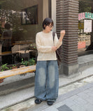 Kenshi Side Folding Washing Wide Denim Pants