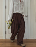 Leaf double pin tuck string wide slacks
