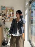 Slow-in Stripe Frill Ribbon Layered Blouse