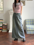 Hotty Vintage Wash Summer Denim Maxi Long Skirt