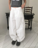 Noyal Ribbon Punching Stitch Wide Pants