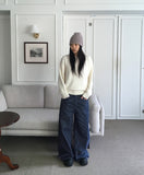 Como wool bokashi pastel thick loose fit round knit