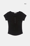 Terra ribbed henley-neck crop T-shirt