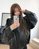 Saint High-Neck Unbalanced Leather Jacket