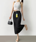 Summer Cooling Non-Fade Back Slit Loose H-Line Long Denim Skirt