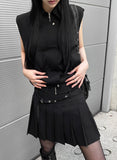 Eyelet Belt Pleats Skirt