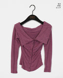 Tsupol Bokashi Collar Off-shoulder Button Brushed T-shirt