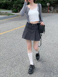 [Belt SET] Genji Belt Denim Pleated Skirt