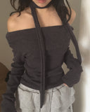 Rucol ribbed shirring off-shoulder knit muffler choker set