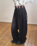 Asean side pintuck snap wide denim pants