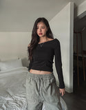 Lucy Unbalanced Off Crop Long Sleeve