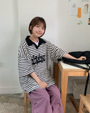 [Unisex] Hion Stripe Collar Over Short Sleeve Tee