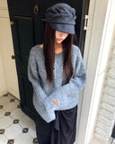 Sodan round neck henley neck loose wool long sleeve knit