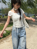 [Corsage scarf set] Vian Flower Shirring Short Sleeve T-shirt