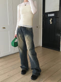 Wick Yellow Washing Slit Long Wide Denim Pants