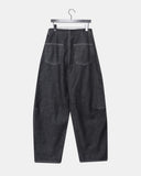 Kuman stitch cut button denim balloon fit long pants
