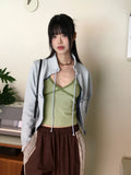 Neck String Incision Color Matching Zip Up