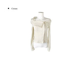 Cashier Button Off-Shoulder Unbalance Ribbon Knit