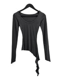 Frill Deep Round Neck Long Sleeve Tee