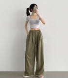 Summer Pin Tuck Long Wide Banding Pants