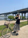 [BAONHAUS] Entol Summer Check Unbalanced Frill Midi Skirt