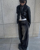 Doble washing denim wide pants