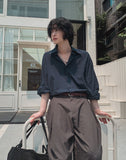 [Premium/Made] Classic Label Stripe Balloon Shirt