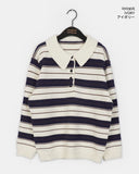 Woven Stripe Button Collar Knit