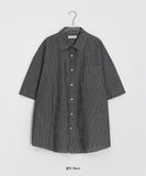 [unisex] Musent Seersucker Stripe Over Short Sleeve Shirt