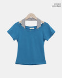 Weben Eyelet Halter Short Sleeve T-shirt
